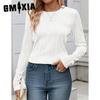 Women's Fashion Casual Leisure Autumn Winter Solid Color Print Long Sleeve O-Neck Blouses & Shirts