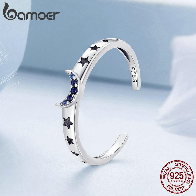 BAMOER Стерлинговое Серебро 925 пробы Солнце и Луна, штабелируемое открывающееся кольцо, кольцо для пары для женщин, шикарные изящные украшения для пары