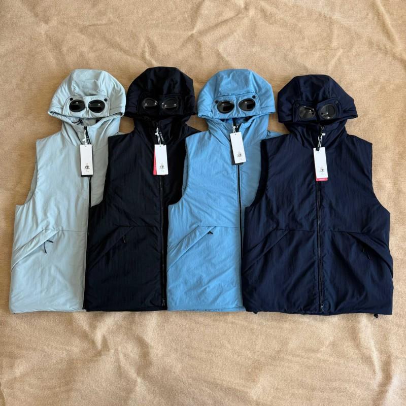Mens Loose Fit Hooded Puffer Vest With Removable Goggles Casual Winter Outdoor Streetwear