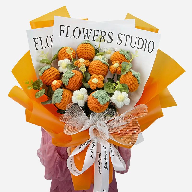 Handcrafted Crochet Fruit Bouquet Set Strawberry Orange Decorative Floral Arrangement Home Party Gift