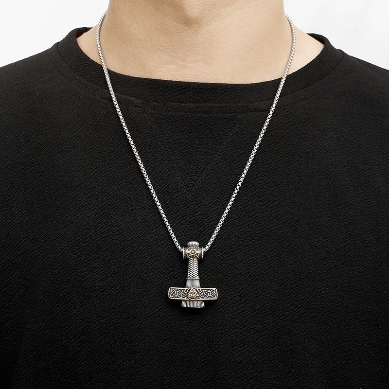 Domineering Sweater Chain Accessories Retro Blackened Oil Viking Thor's Hammer Men's Pendant