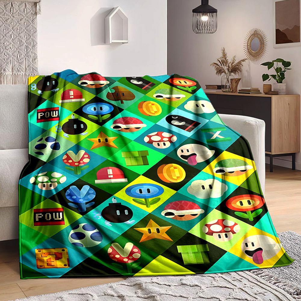 1pc Mario Flannel Blanket, Soft Skin Friendly with Digital Printing, Various Sizes Available for Family, Friends, Birthday