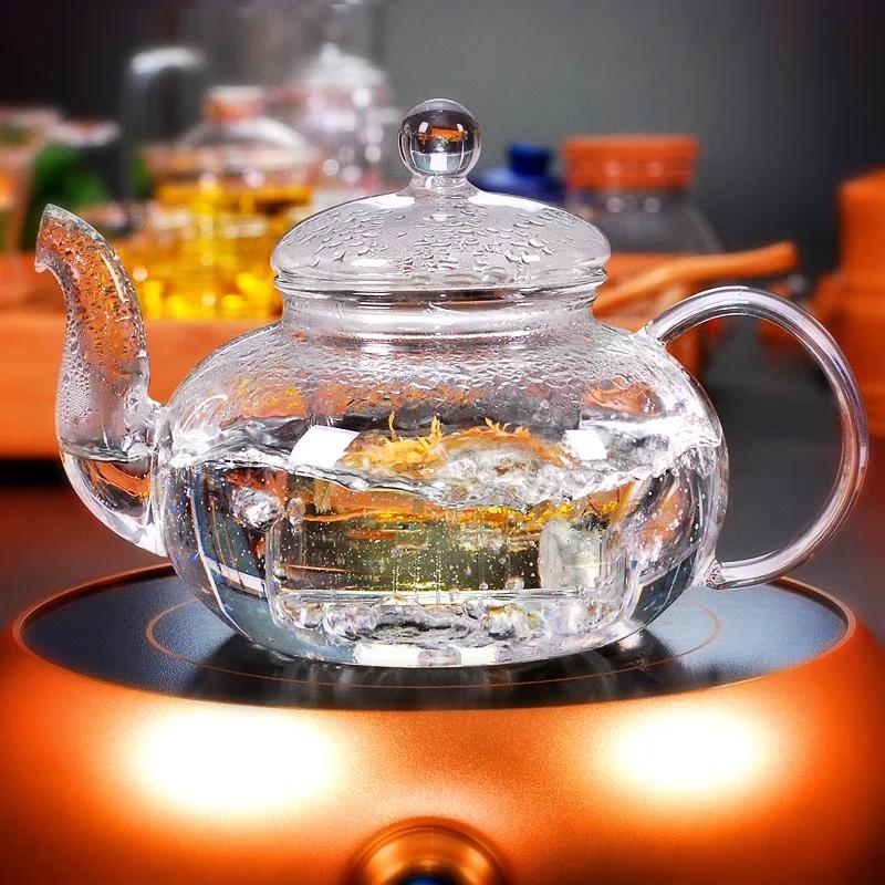 1000ml Heat Resistant Glass Tea Pot,Glass Teapot with Infuser Tea Leaf Herbal Coffee Pot Tea Set Practical Bottle Flower TeaCup