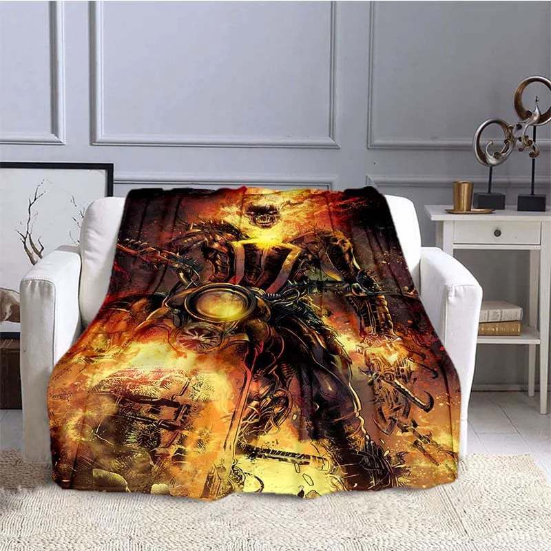 Flame Skeleton Motorcycle digital-printed polyester Bedroom velvet flannel cover blanket Fleece soft cover blankets for beds