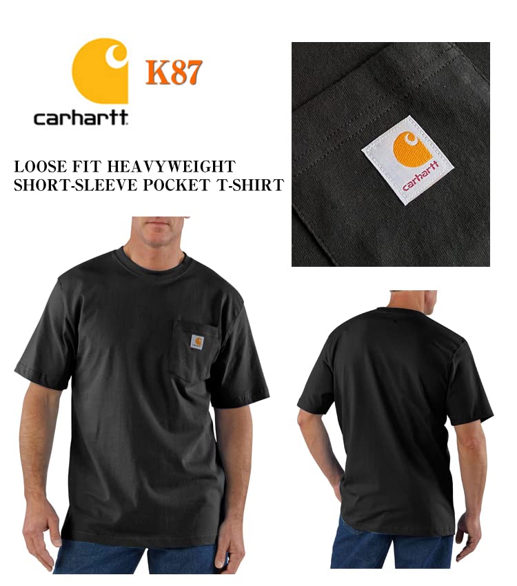 Черная футболка с коротким рукавом и карманом Carhartt K87, (Маленький, Черный) [Использовал]