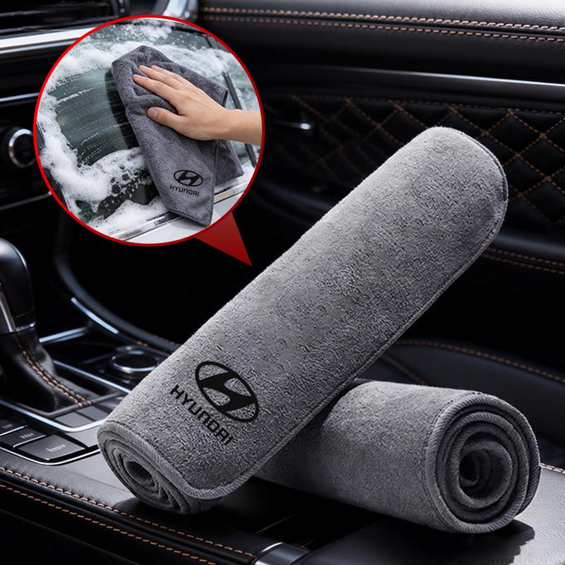 Grey Suede Fleece Microfiber Towel Car Cleaning Rag Cloth For Hyundai HB20 KONA i20 i10 IONIQ Elantra Palisade Sonata Grandeur Y2