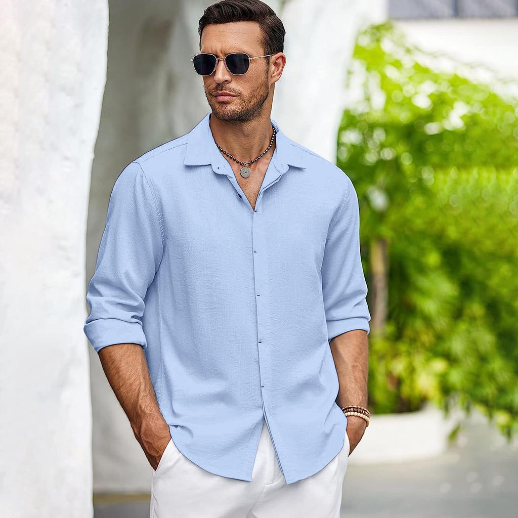 Men's Solid Color Lapel Shirt Casual Loose Fashion Cardigan Top