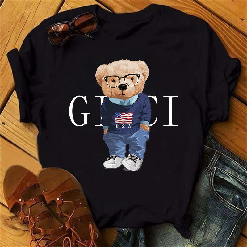 Одежда женская летняя футболка с принтом модные повседневные футболки Golf Bear с надписью 90-х годов тренд милые женские с коротким рукавом женская графика