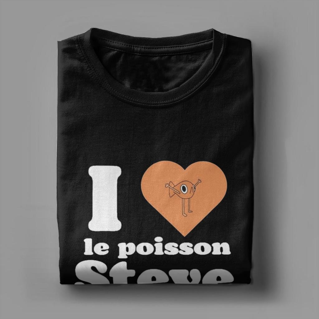 Men's T-Shirt I Love Le Poisson Steve Funny 100% Cotton Tee Shirt Short Sleeve T Shirts Round Collar Tops Plus Size