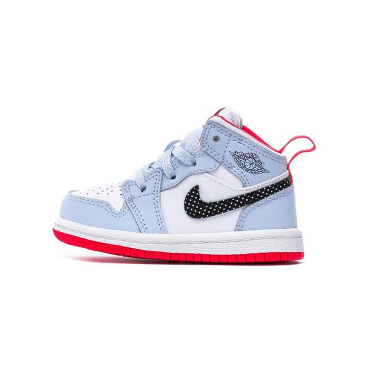 Jordan Детские кроссовки Air Jordan 1, нескользящая подошва, амортизация, низкие, в горошек, Белый/Синий, для малышей и детей ясельного возраста 644507-400
