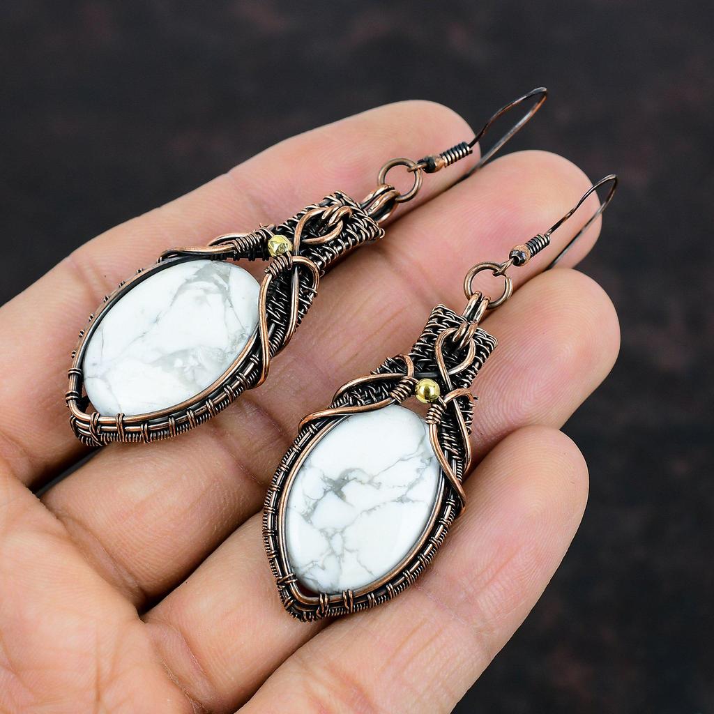 Серьги из говлита Серьги с медной проволокой, обернутые в оплетку Ювелирные изделия ручной работы Ювелирные изделия из драгоценных камней и меди Дизайнерские серьги Ювелирные изделия с проволокой Подарки на свадьбу