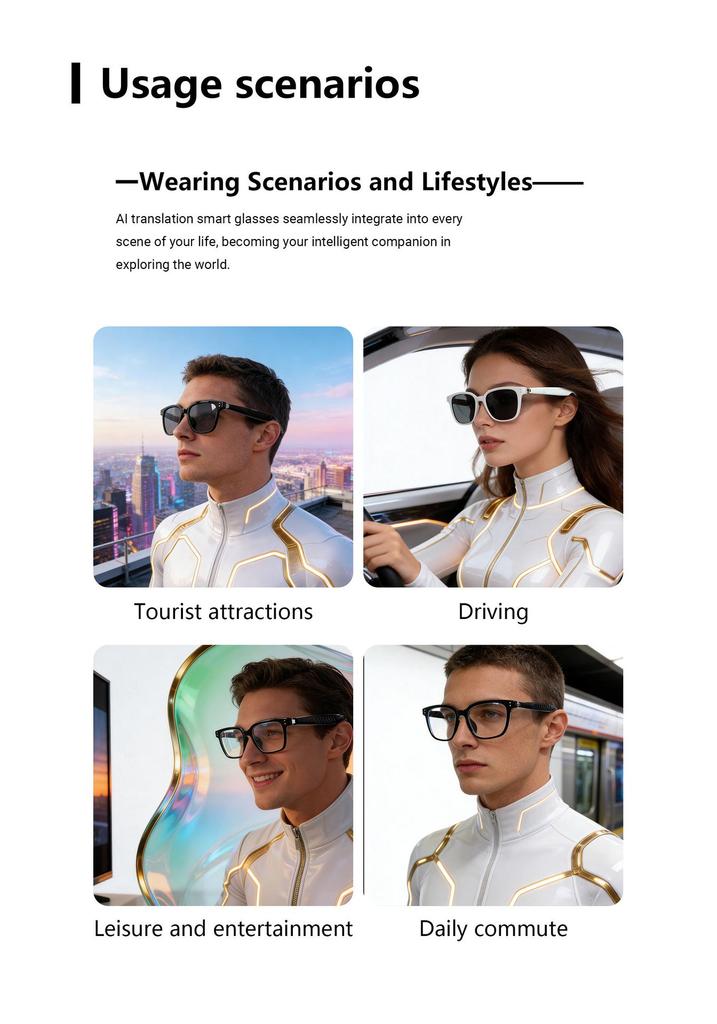 Smart AI Bluetooth Sunglasses: Real-time Translation in 100+ Languages, Music & Calls