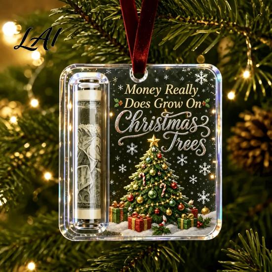 Festive Hanging Cash Holder Personalized Christmas Ornament Custom Acrylic Money Clip for Holiday Gift Display Tree Decorations Unique Keepsake
