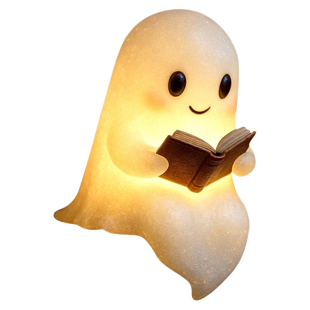 Cute Ghost Reading Book Lamp Halloween Ghost Night Light Ghost Reading Night Light Halloween Decor for Bedroom Study Room Reader