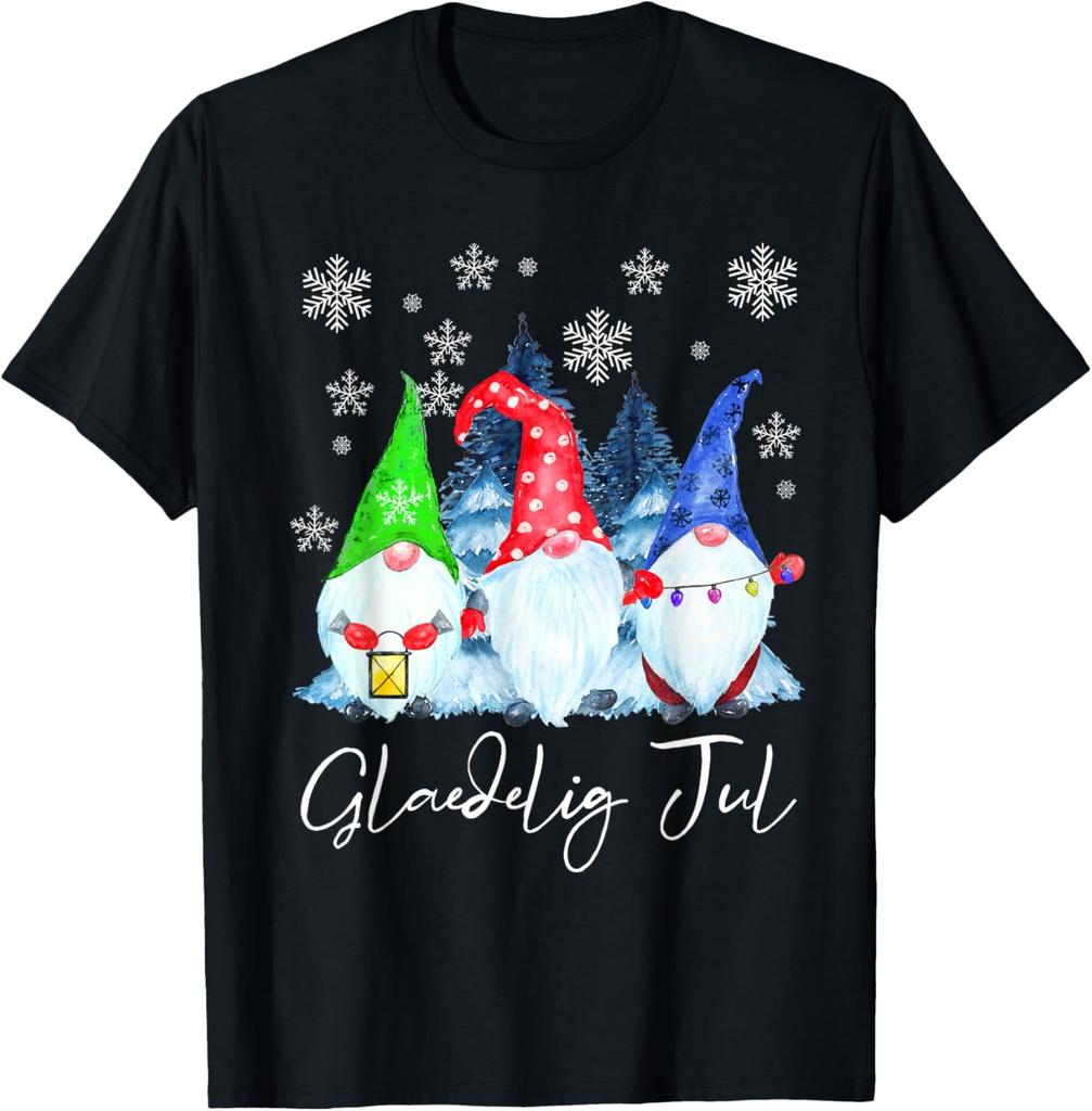 Glaedelig Jul Nordic Gnomes Tomte Nisse Danish Christmas T-Shirt