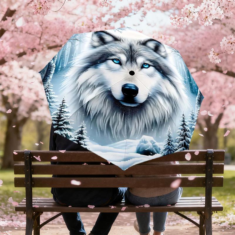 1PC Wolf Snowy Forest Umbrella-8-Rib Reinforced Portable Folding Travel Suitable for All Seasons Outdoor Daily Use -J0323