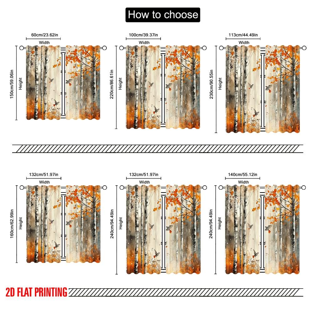2pcs,2D Plane Printing Curtain Popular Autumn Symphony Versatile Polyester Fabric (without Rod) Holiday Use for Living Room,