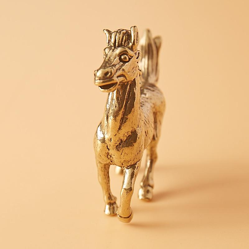 Латунная фигурка лошади, скульптура, статуэтка животного, миниатюрная бронзовая статуэтка, настольное украшение из чистой меди