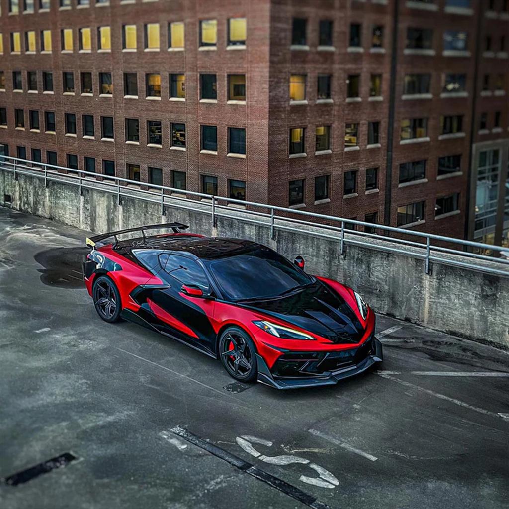 Car Front Bumper Lip Spoiler Splitter For Chevrolet Corvette C8 2 Door Z51 Stingray STG 3 2020-2024 Glossy Black Carbon Look