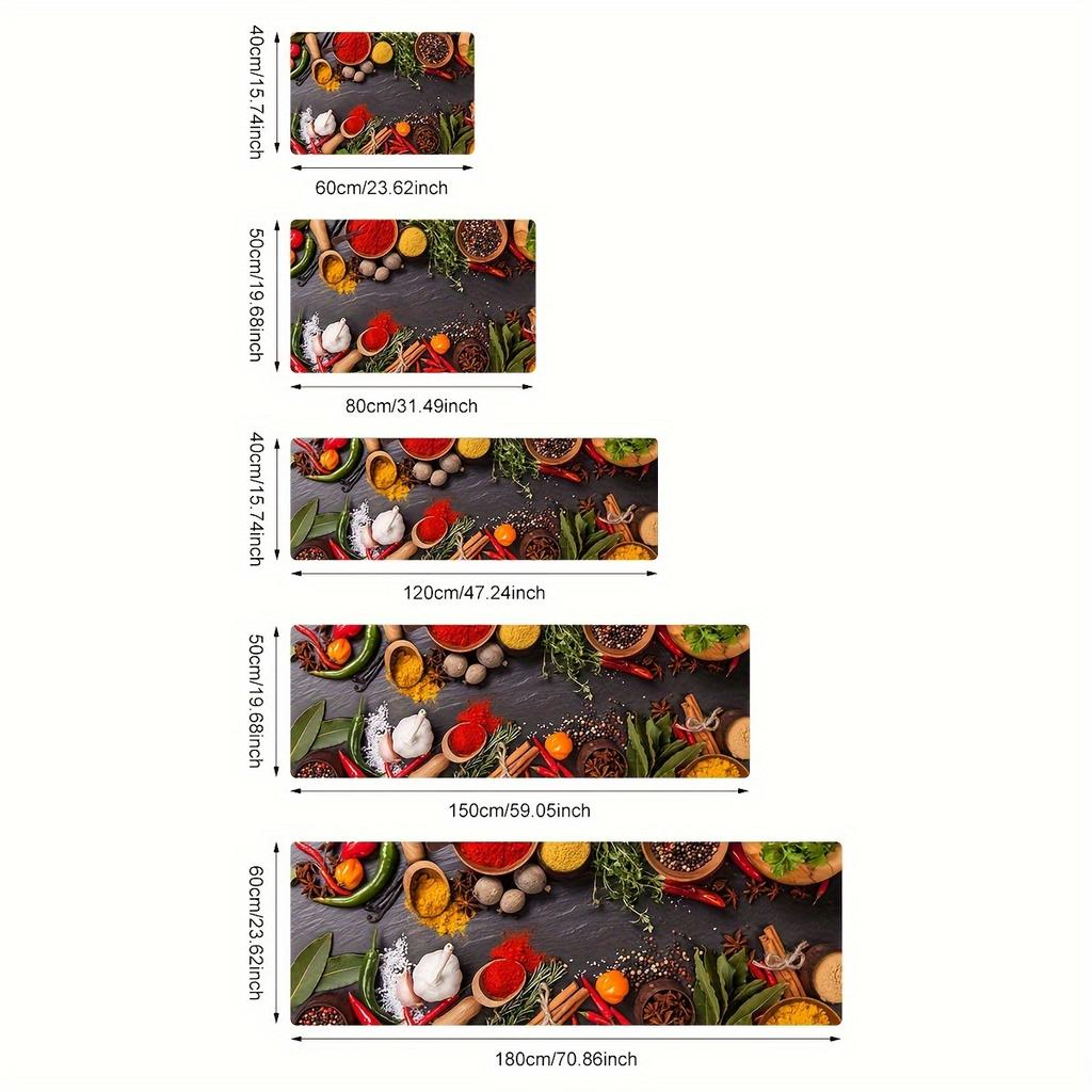 Противоскользящие коврики с принтом специй. Кухонный коврик. Мягкий утолщенный кухонный напольный коврик. Водонепроницаемый винтажный впитывающий нескользящий маслостойкий напольный коврик.