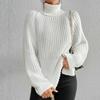 Turtleneck Raglan Long Sleeves Side Split Hem Women Sweater Winter Solid Color Loose Warm Sweater Jumper