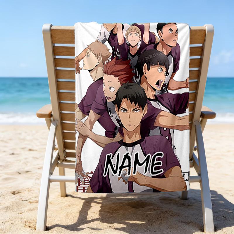 1pc Haikyuu1 Beach Towel with Custom Name, Beach/Swimming/Bath/Picnic/Camping Towel, Suitable for Seaside Beaches