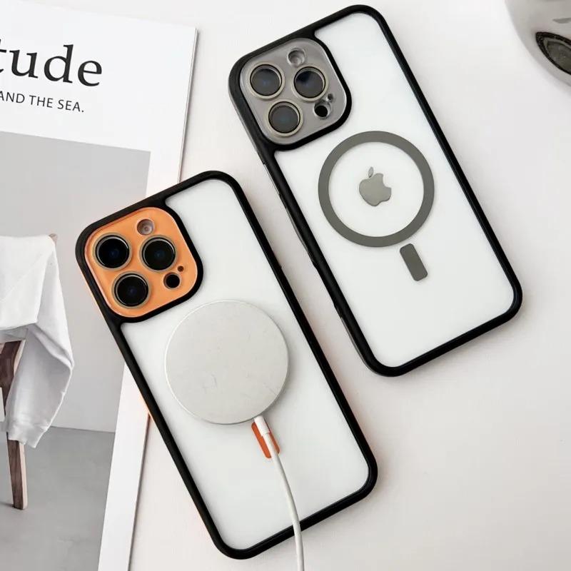 Роскошный гибридный бронированный чехол Magsafe Wireless Charge для iPhone 16 Plus 15 14 13 12 16 Pro Max Защитное стекло для объектива Противоударное покрытие