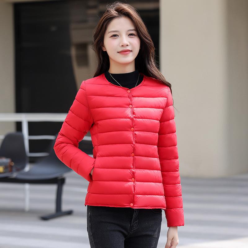 Padded Clothes Women's Light and Short Winter New Down Padded Clothes Fashion Round Neck Slim Liner Warm Padded Jacket
