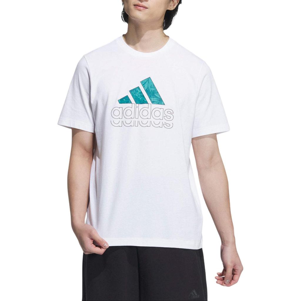 adidas Футболка с принтом букв, дышащая, универсальная, спортивная, с коротким рукавом, мужская, белая JE3201