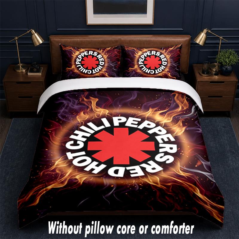 Red Hot Chili Peppers Design Bed Bedding Set 1 Duvet Cover + 2 Pillowcases Soft Breathable Household Bed Linens
