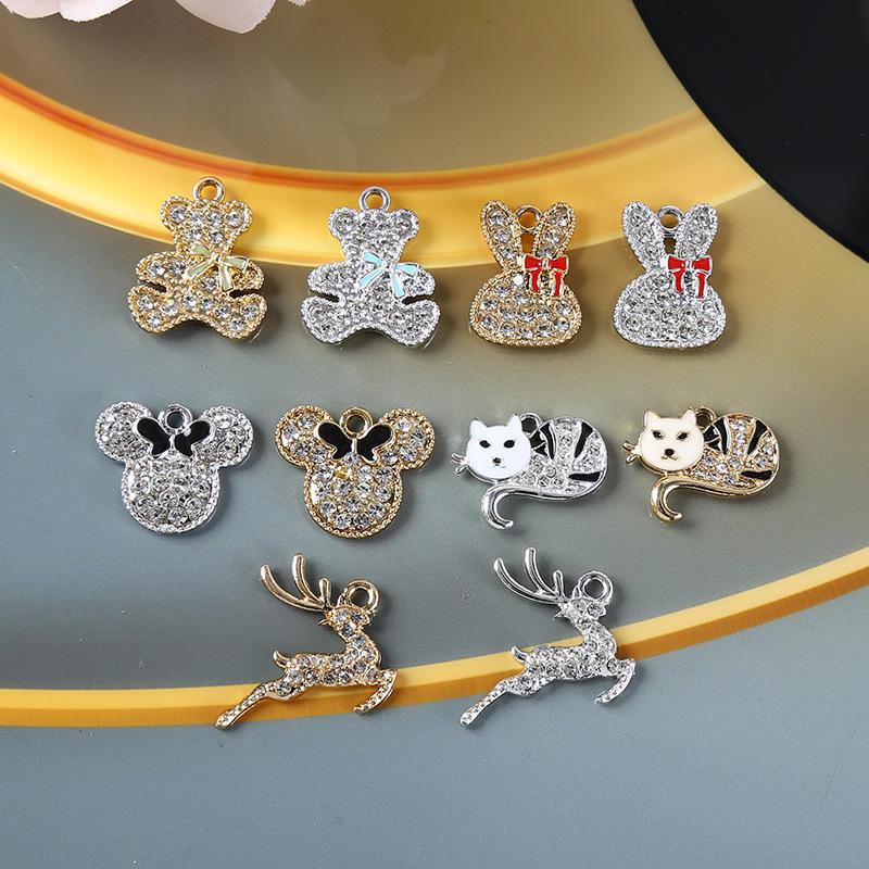 Handmade Rhinestone Alloy Jewelry: Butterfly, Flower, Rabbit, Bear Buttons & Pendants for Shoes and Bags