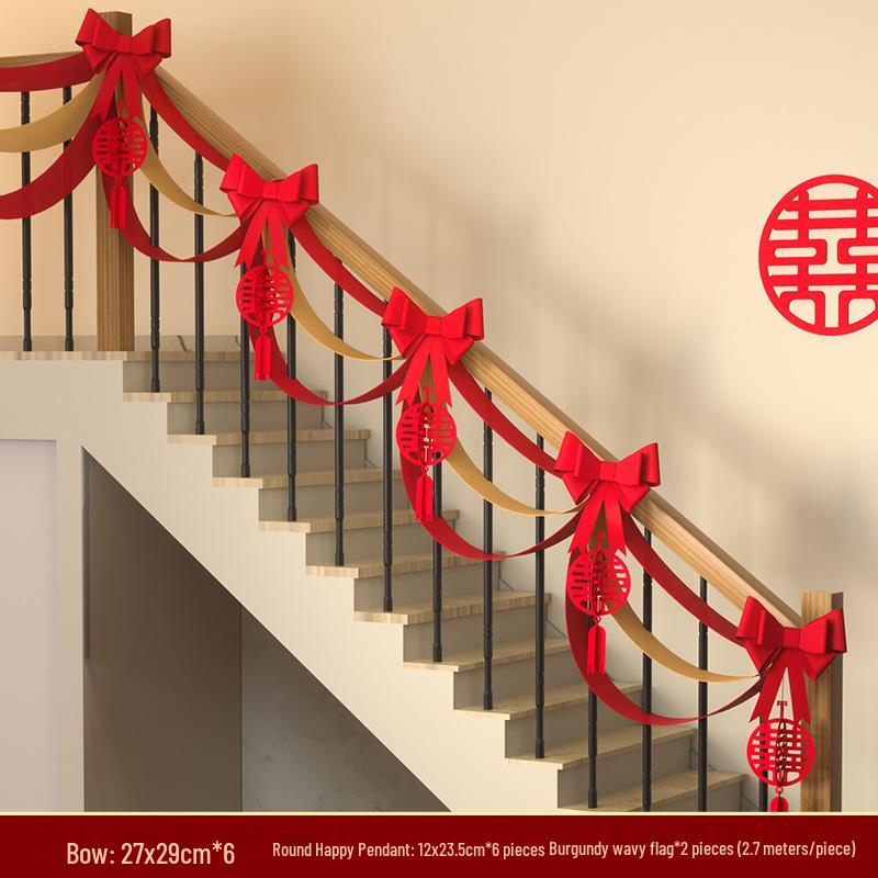 Groom's Side Double Happiness Wedding Decoration Set with Balloons for Stair Railings and Rooms