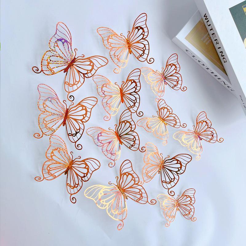 3D  12 PCS Hollow Butterfly Wall Decals Polka Dot Stickers for Kids Room Living Room Holiday Festival Decoration