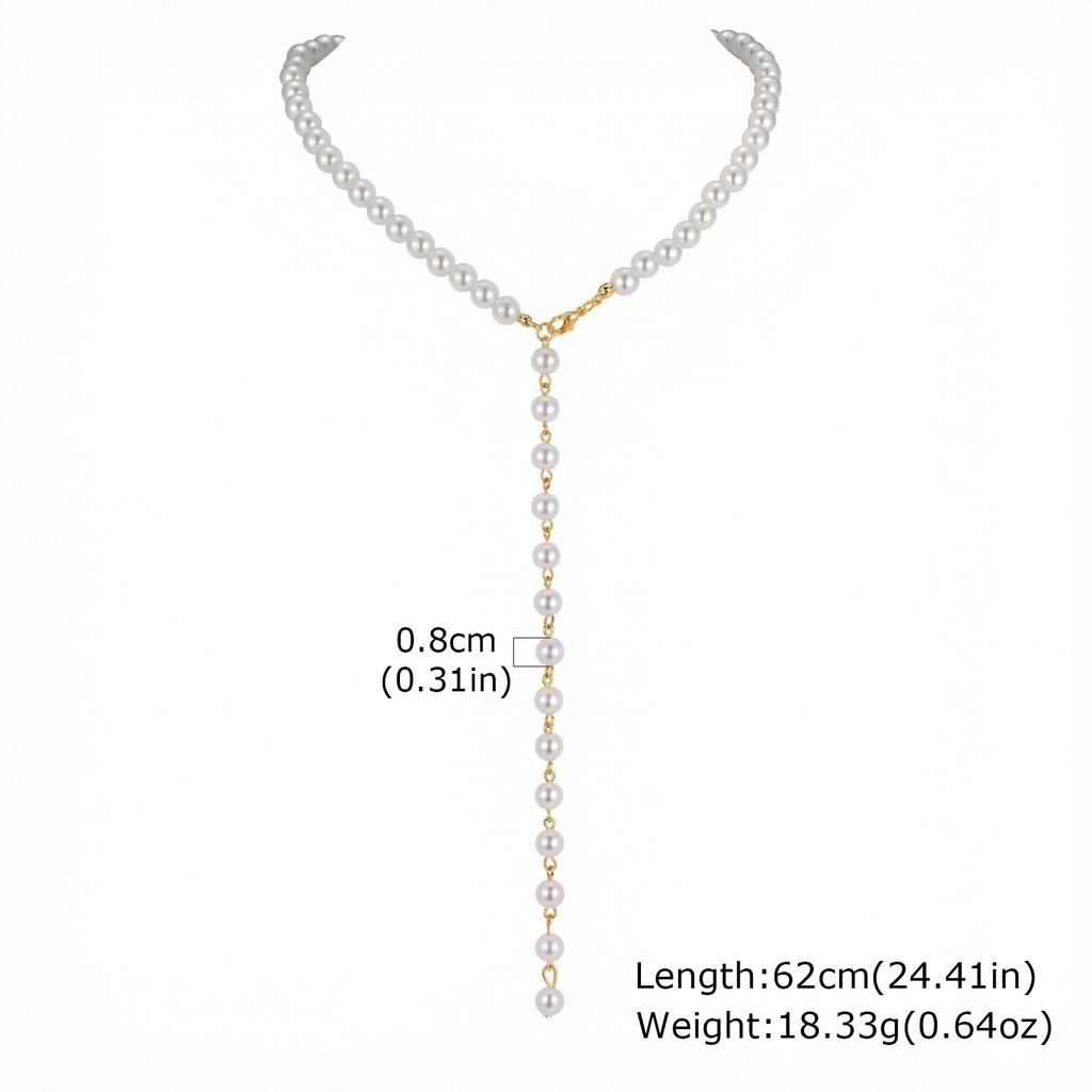 Vnox Trendy Elegant Y-Shaped Imitation Pearls Choker Necklaces, Exaggerated Large Round Beads Long Chain Necklace Jewelry