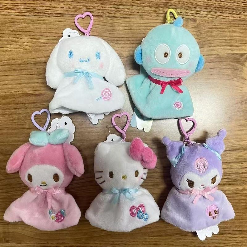 Cartoon Sanrio Sunshine Doll Plush Keychain Kuromi My Melody Cinnamoroll Kitty Hangyodon Stuffed doll Kawaii Backpack Charm