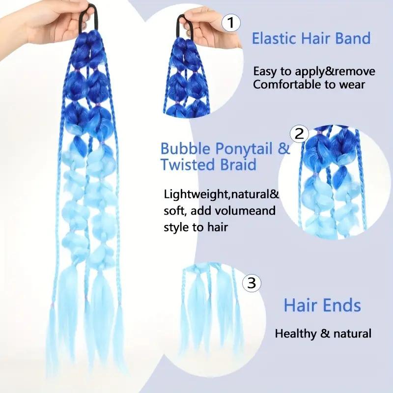 Y2K Style Gradient Bow Bubble Braided Ponytail Women's High-temperature Synthetic Ponytail Suitable for Various Occasions