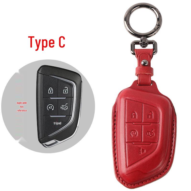 Genuine Leather Key Case for Cadillac CT5/CT4/XT6 - Premium Cowhide Key Holder