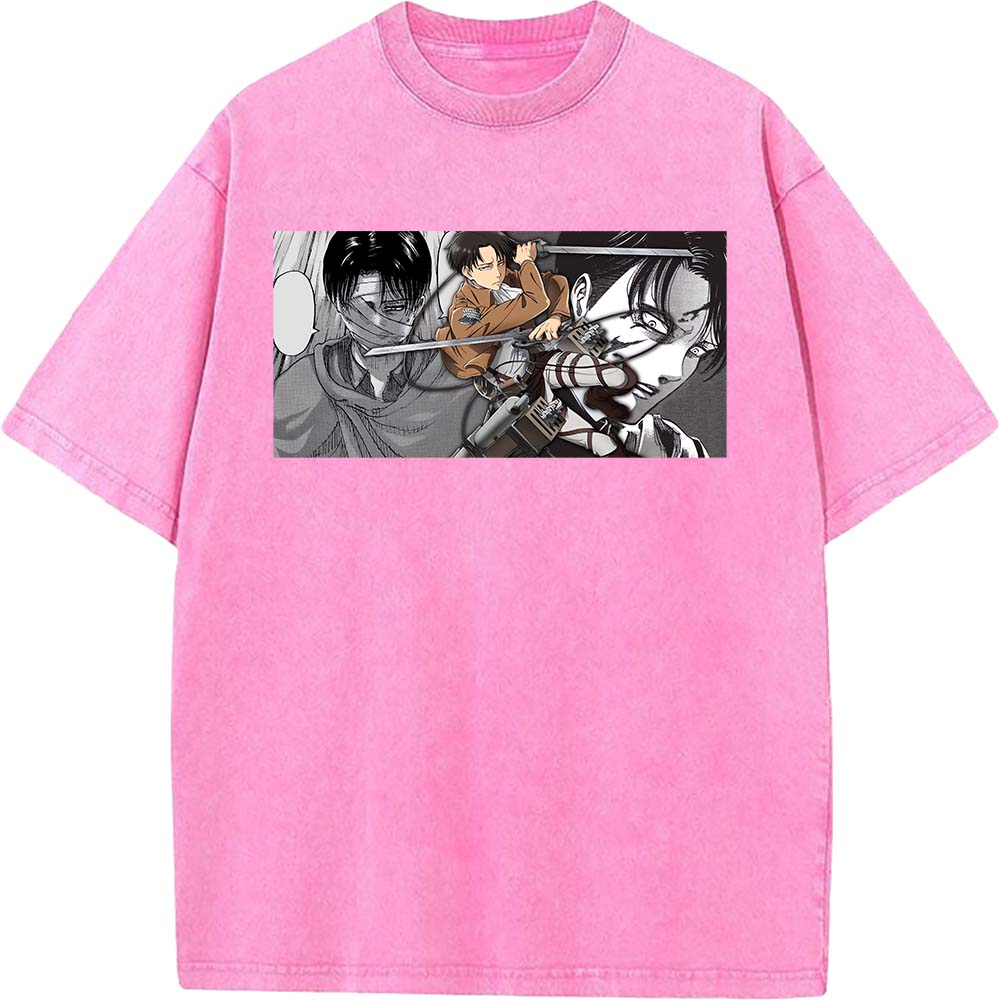 Anime Attack On Titan Levi Ackerman Graphic Tee Men Women Washed Cotton Tshirts Casual Manga T Shirt Harajuku Male Retro T-shirt