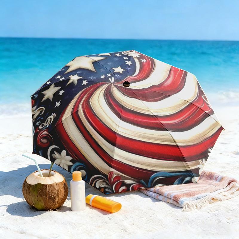 1pc American flag Umbrella Portable Folding Umbrella Iron Frame Hole Bone Structure Outdoor Home Umbrella