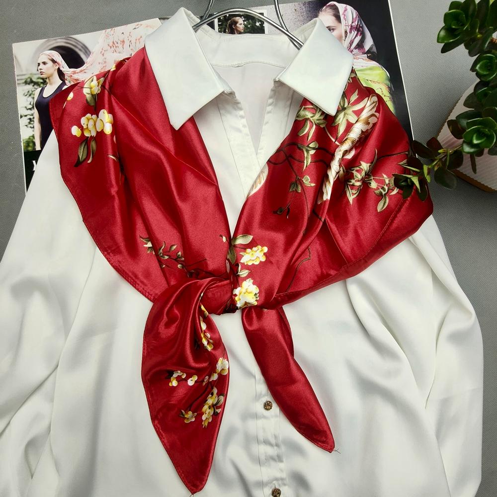 Women's Green Silk Scarf Head Wrap Spring Autumn Chinese Style Peony Floral Fashion Leopard Print Square Scarves Shawl For Winte