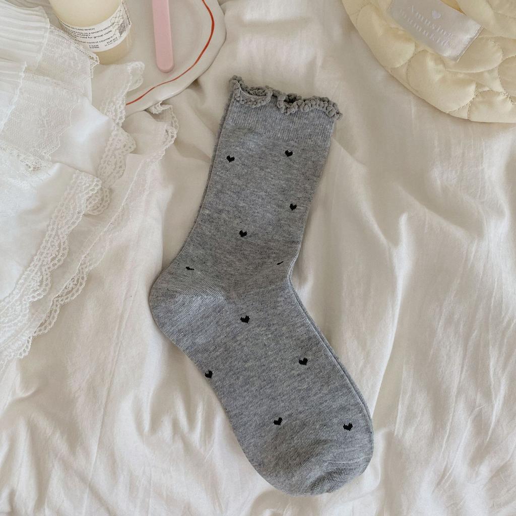 Женские осенне-зимние повседневные простые универсальные носки-трубы из чистого хлопка однотонные с кружевом из конопли