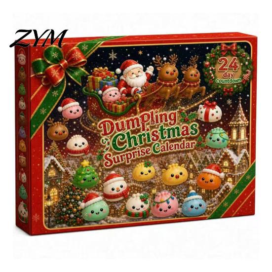 Holiday Theme Mini Dolls Christmas Advent Calendar with Squeeze Toys, Cute Silicone Dumpling Figures, Unique Collectible Figures Stress Relief Sensory