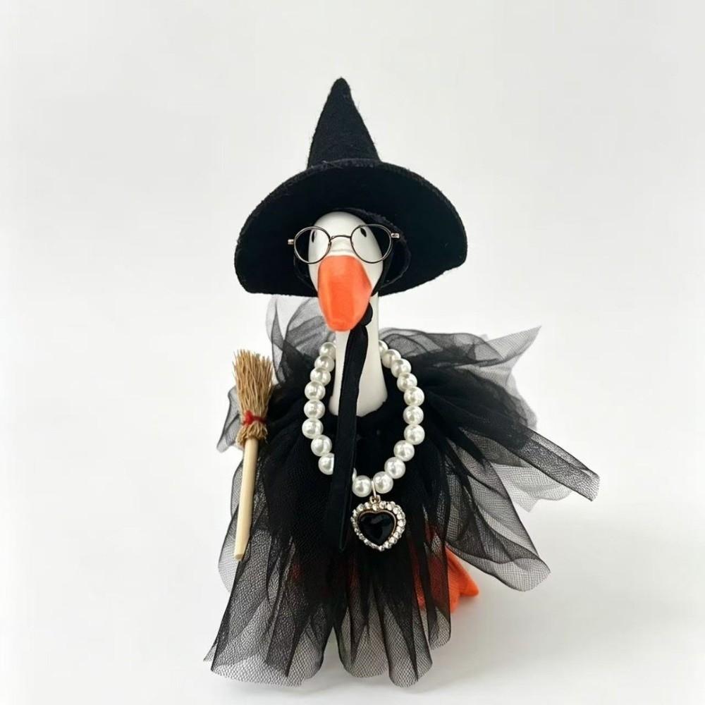 Pearl Necklace Broom Halloween Witch Goose Outfit Porch Goose Witch Scene Prop Halloween Party