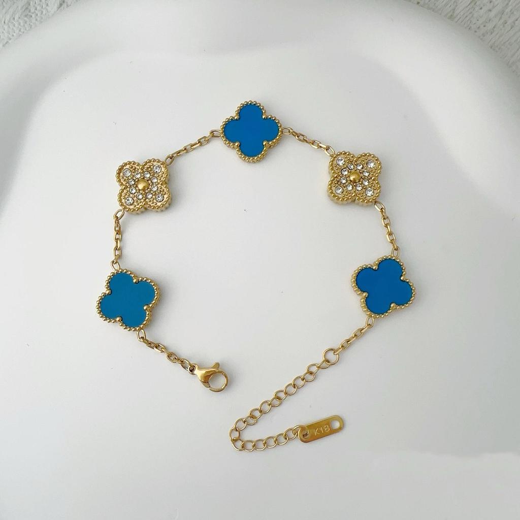 Двусторонний браслет из пяти цветов Браслет с четырьмя листочками клевера Не теряет цвет Женский элегантный легкий роскошный браслет темперамента