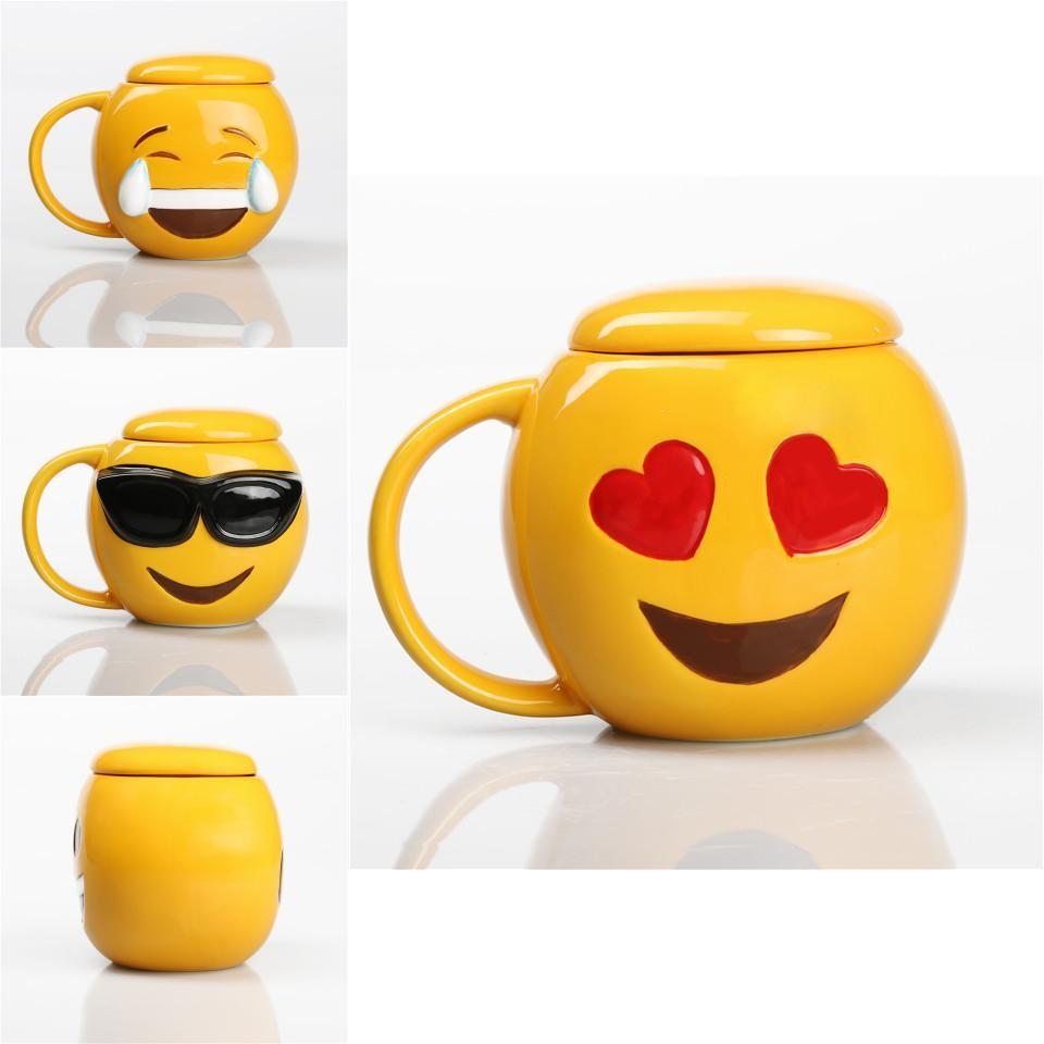 Мультяшная керамическая кружка-эмодзи с улыбающимся лицом и крышкой для офисного использования