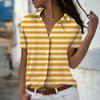 2025 Summer New Fashion Women's Stripe Printed Short Sleeve V-neck Casual Button-down Shirt Top