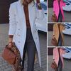 Knee-length Woolen Coat Lapel Long Sleeve Double Breasted Pockets Solid Color Outwear Streetwear