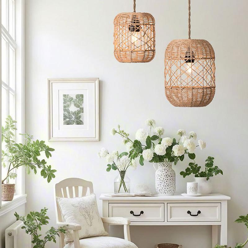 1 шт. Люстра из искусственного ротанга, плетеная бумажная веревка, лампы для столовой, чайный домик, бамбуковая деревенская люстра для столовой, многоразмерная