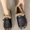 Кожаная поверхность водонепроницаемая и бархатные термохлопковые туфли на одной педали утолщенная модная мягкая подошва повседневная обувь женская