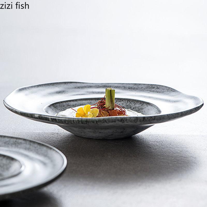 Retro Irregular Ceramic Deep Plate Thick Soup Plate Pasta Plate Salad Plates Restaurant Molecular Cuisine Creative Tableware